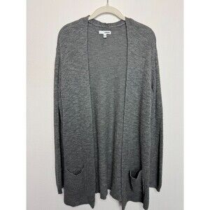 Sonoma Large Longline Cardigan Sweater Gray Open Front Ribbed Knit Long Sleeve